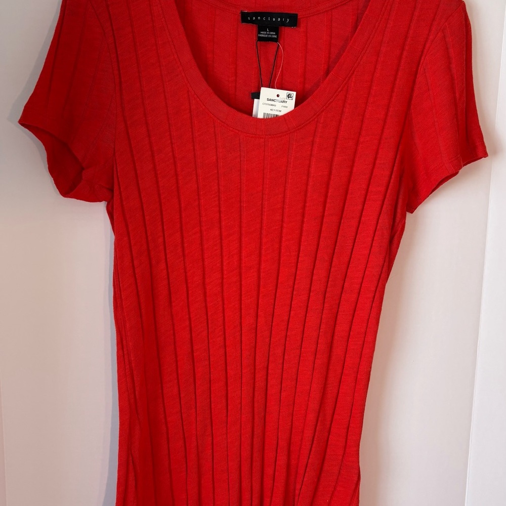 Sanctuary Red Ribbed Short Sleeve Tee